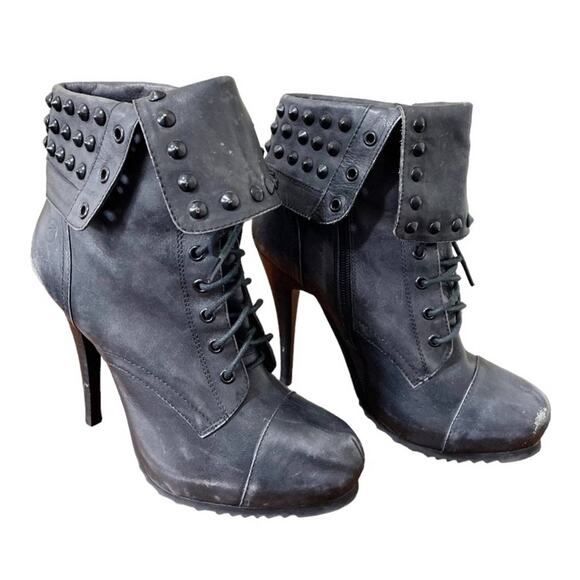 Bronx Black Distressed Leather Renna Gade Studded Stiletto Bootie Size 10 - Picture 2 of 13